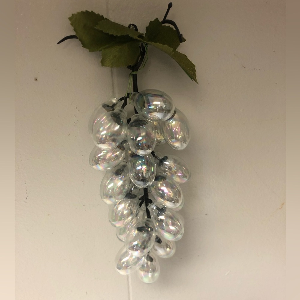 VTG Iridescent Glass Grape Cluster Ornament 7” Length 3” Across Clear with Hues